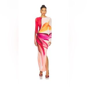 AFRM Vibrant Red and Pink Long Sleeve Dress
